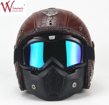 Casco da moto a faccia piena Imitazione di pelle di coccodrillo Retro con occhiali rimovibili